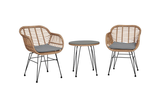 Antibes 1.0 Steel Rattan 3-Piece Patio Conversation Set with Cushions in Grey