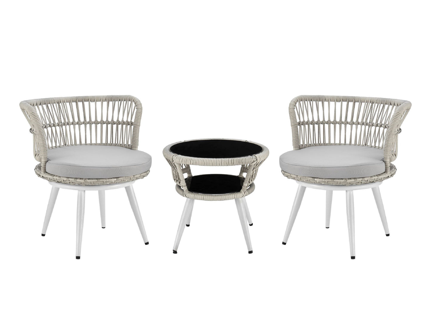 Monaco Rope Wicker 3-Piece Patio Conversation Set with Cushions in Grey