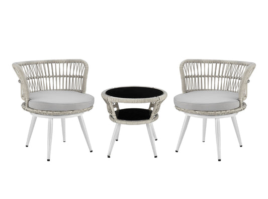 Monaco Rope Wicker 3-Piece Patio Conversation Set with Cushions in Grey