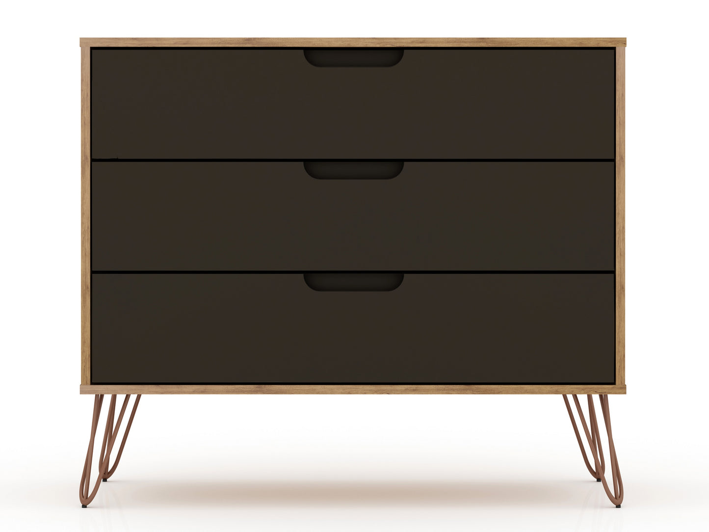 Rockefeller Mid-Century- Modern Dresser with 3-Drawers in Nature and Textured Grey