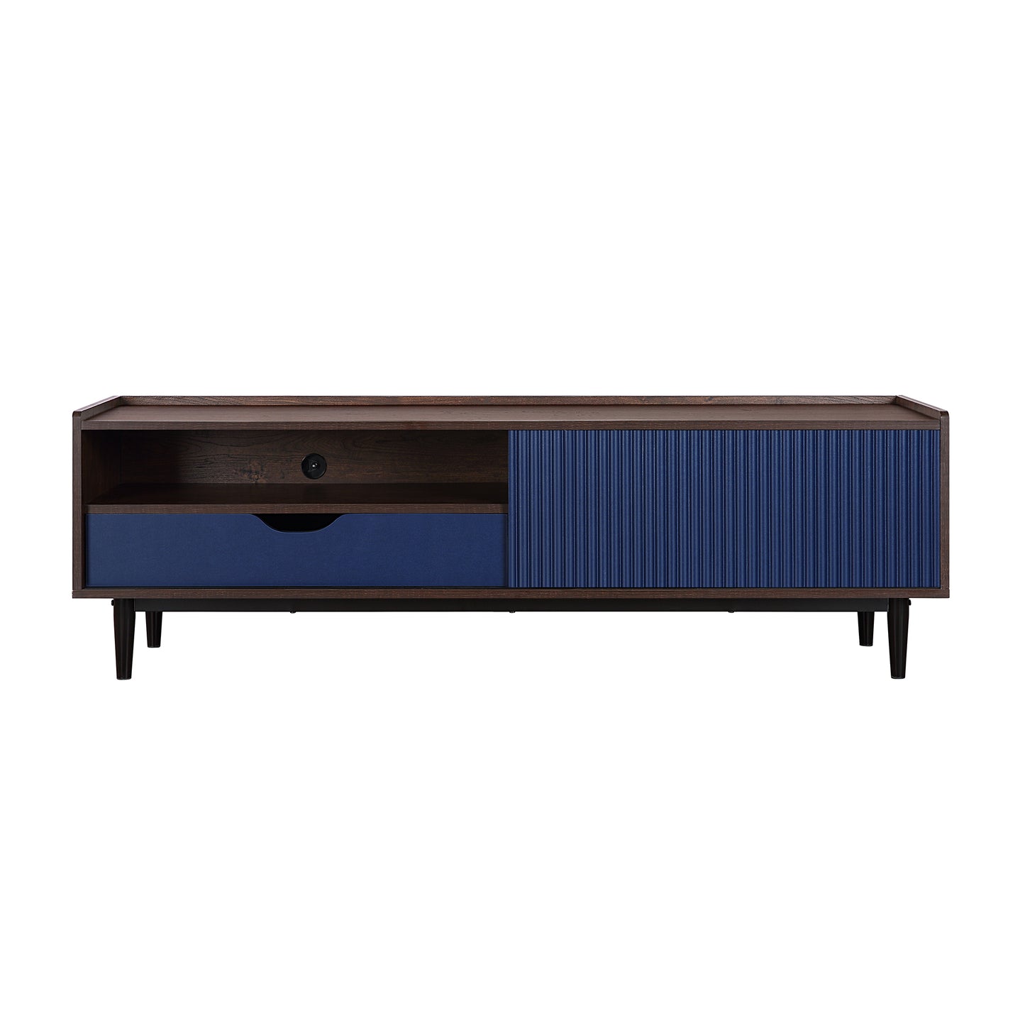 Duane 59.25 Modern Ribbed TV Stand in Dark Brown and Navy Blue