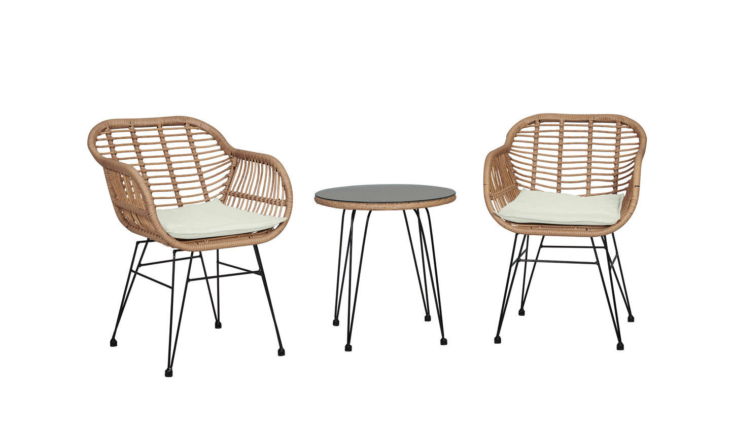 Antibes 1.0 Steel Rattan 3-Piece Patio Conversation Set with Cushions in Cream