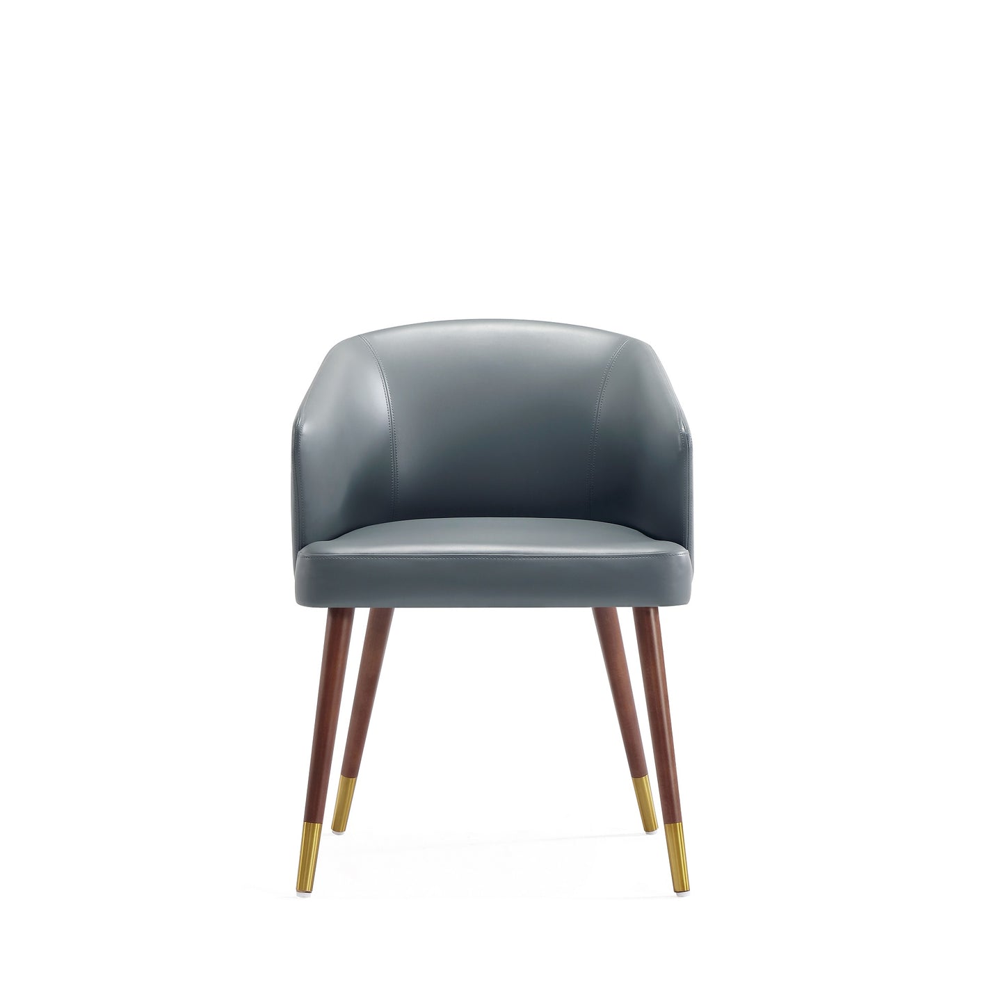 Modern Raya Dining Chair Upholstered in Leatherette with Beech Wood Back and Solid Wood Legs in Walnut and Graphite Grey