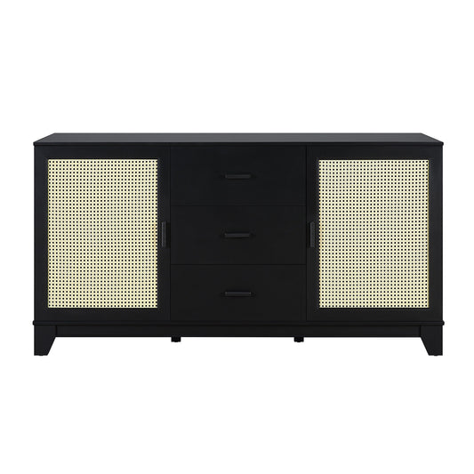 Sheridan 59.05 Modern Cane Sideboard with Adjustable Shelves in Black