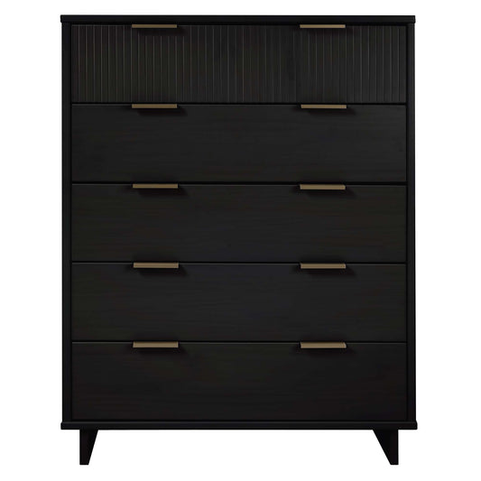 Granville 45.27" Modern Tall Dresser with 5 Full Extension Drawers in Black