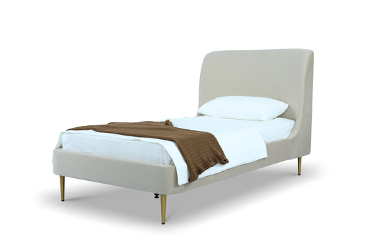Heather Velvet Twin Bed in Cream with Gold Legs