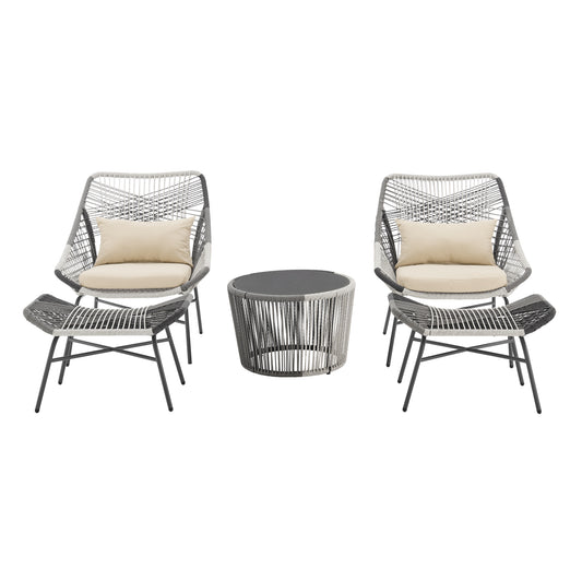 Ashland Modern 3-Piece Patio Conversation Set with Foot Ottomans in Cream
