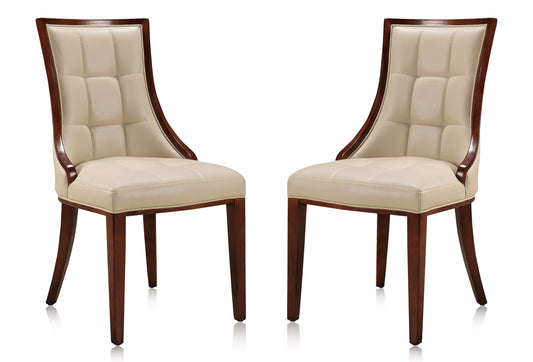 Fifth Avenue Cream and Walnut Faux Leather Dining Chair (Set of Two)