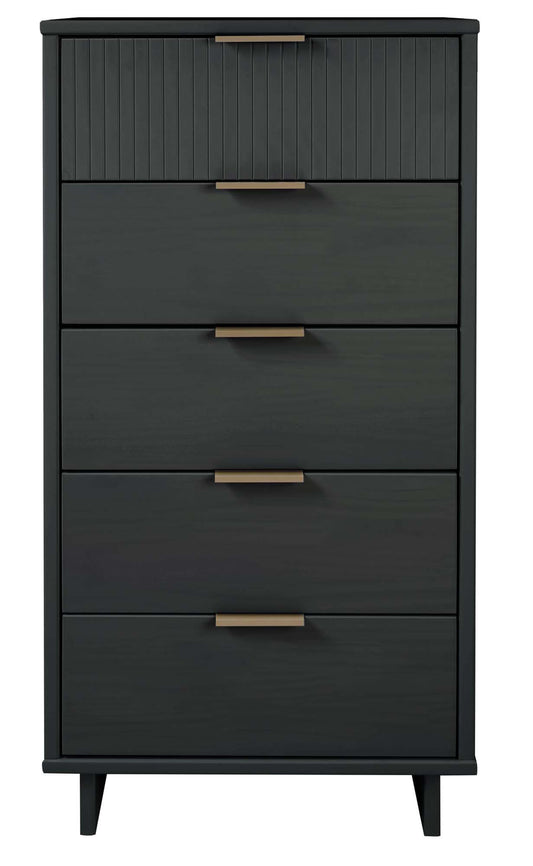 Granville Tall 23.62" Modern Narrow Dresser with 5 Full Extension Drawers in Dark Grey