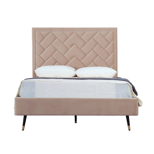 Crosby Modern Full- Size Upholstered Velvet Bedframe and Headboard in Nude