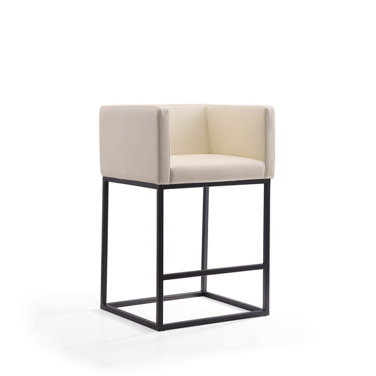 Embassy 34 in. Cream and Black Metal Counter Height Bar Stool