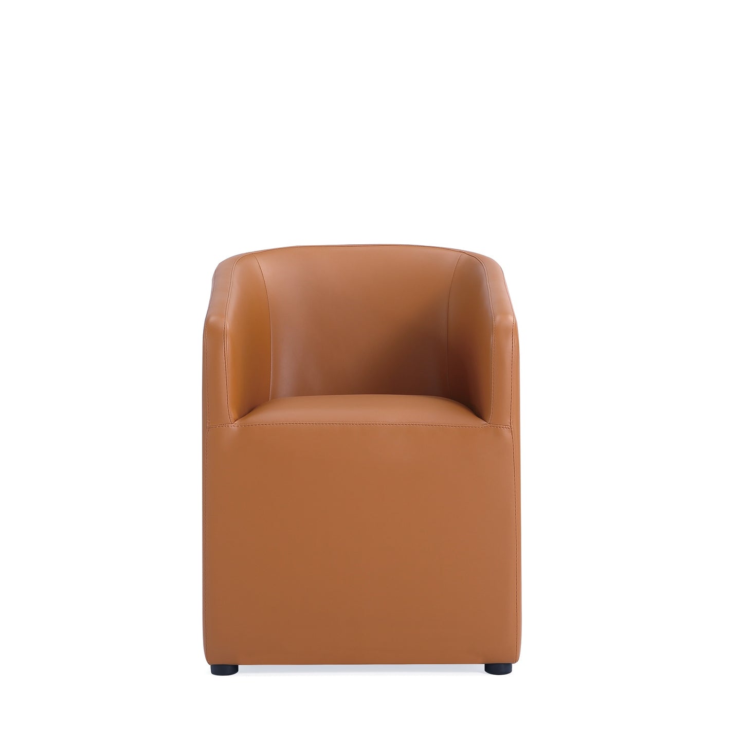 Anna Modern Round Faux Leather Dining Armchair in Saddle