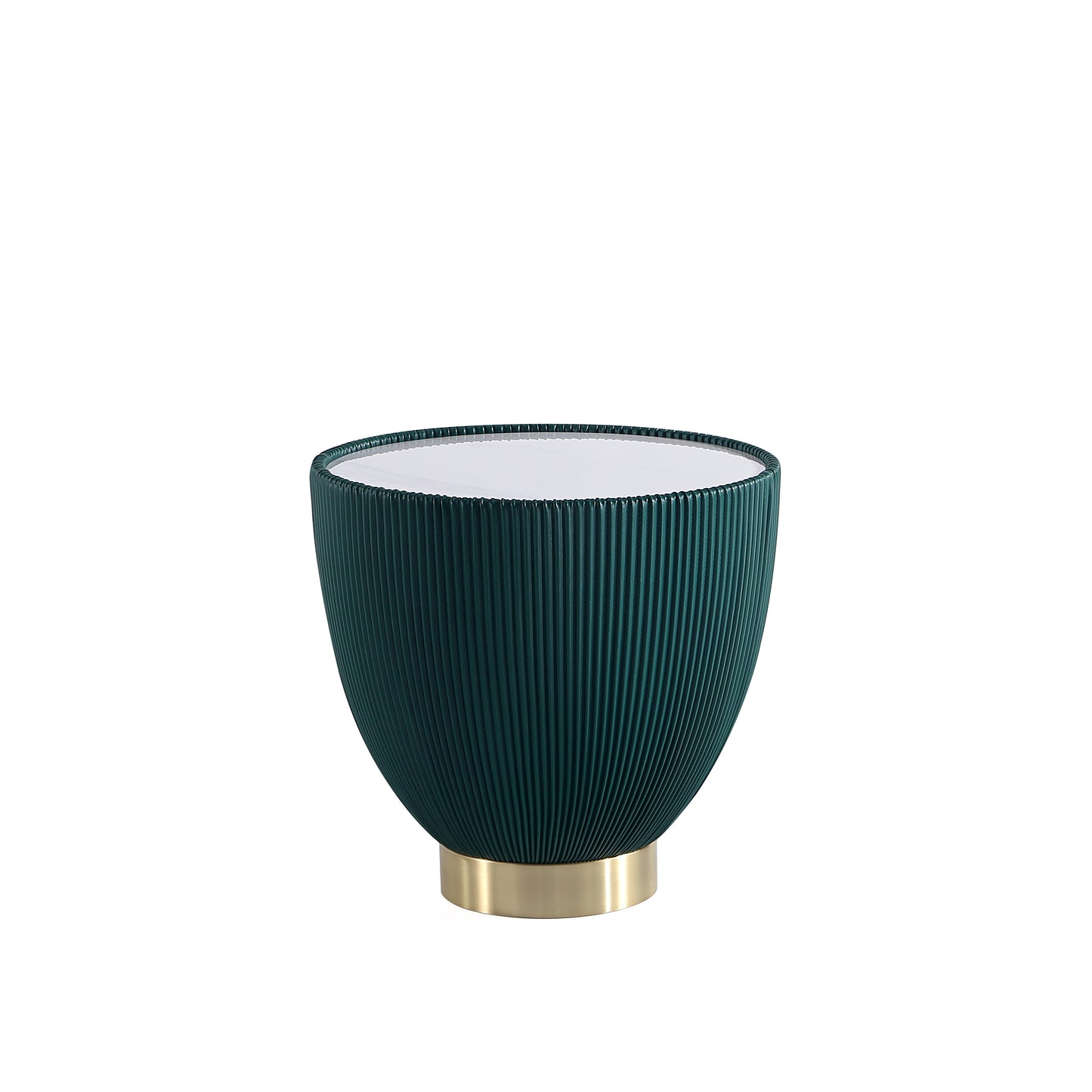 Modern Anderson End Table 2.0 Upholstered in Green Leatherette with Ceramic Faux Marble Tabletop