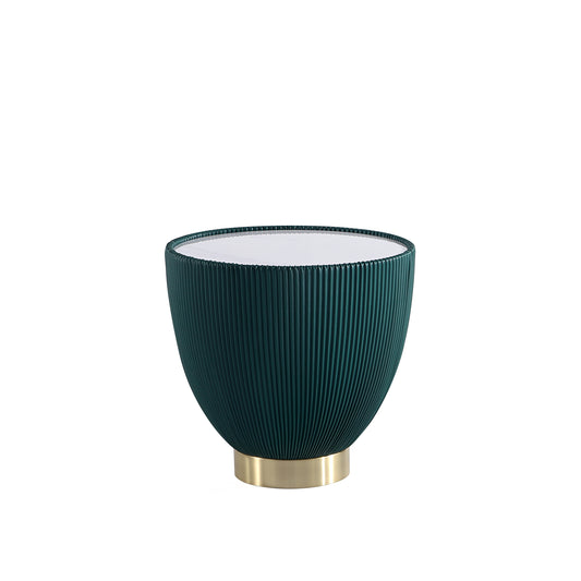 Modern Anderson End Table 2.0 Upholstered in Green Leatherette with Ceramic Faux Marble Tabletop