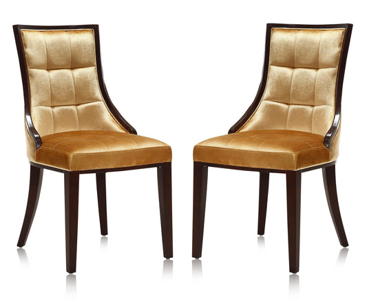 Fifth Avenue Antique Gold and Walnut Velvet Dining Chair (Set of Two)