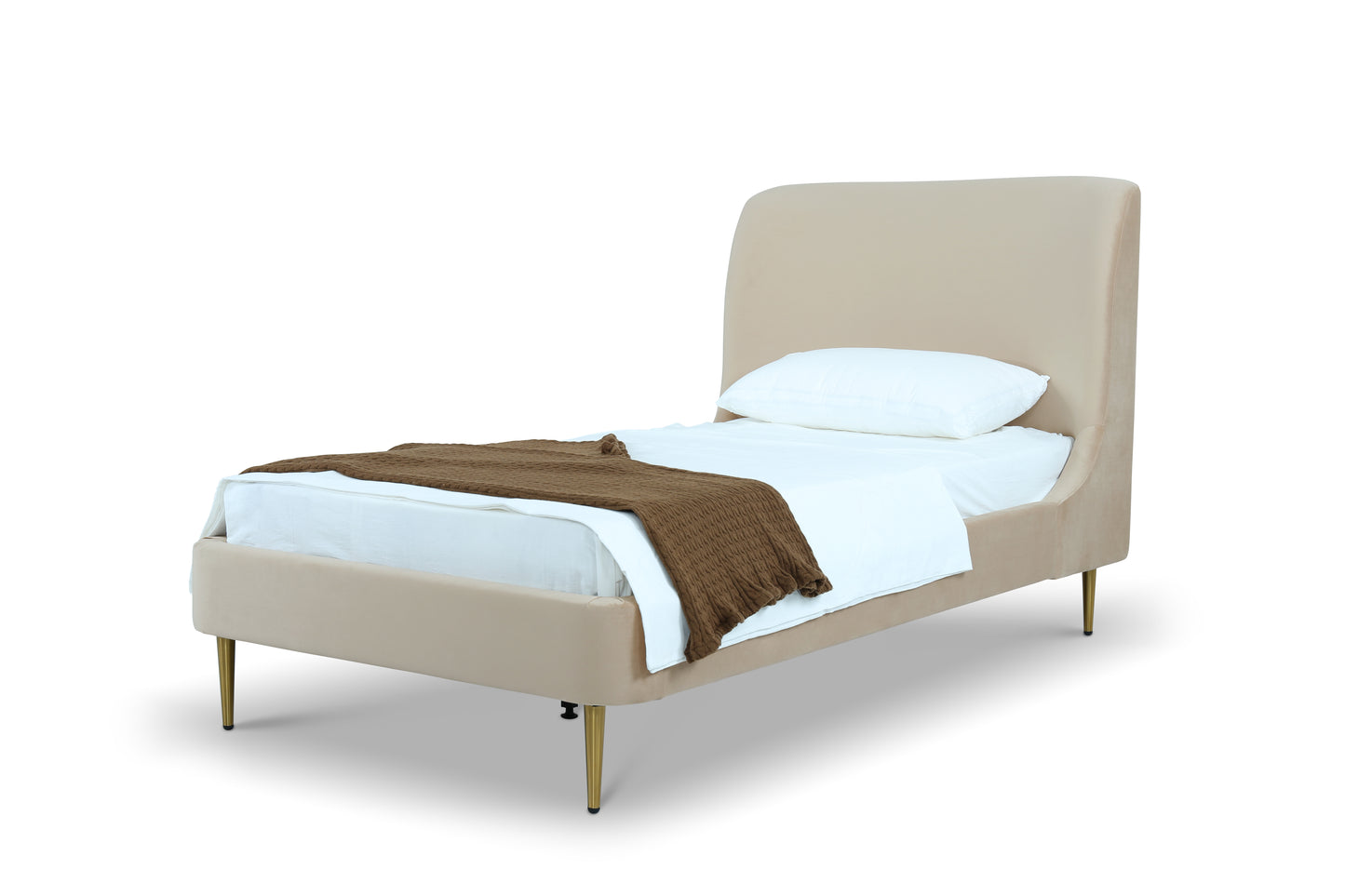 Heather Velvet Twin Bed in Taupe with Gold Legs