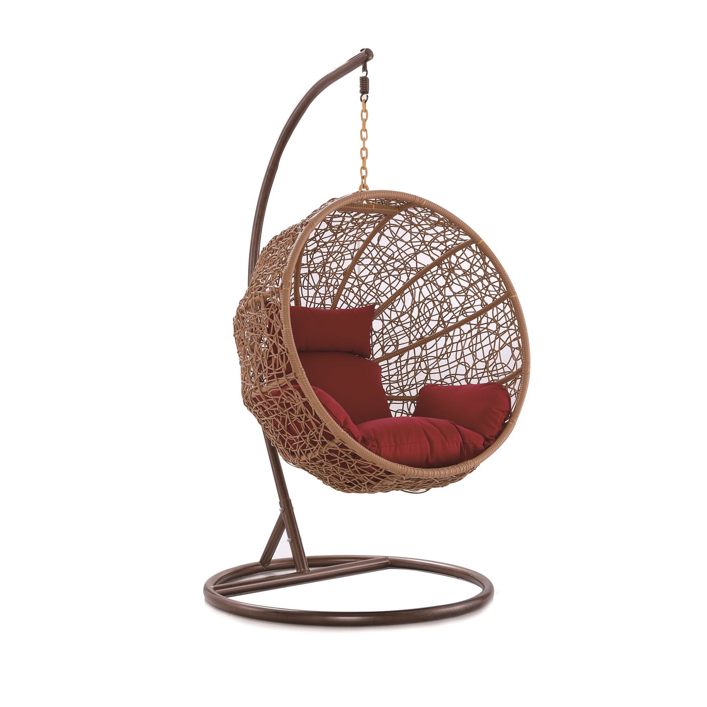 Zolo Metal and Rattan Hanging Lounge Egg Patio Swing with Red Cushion