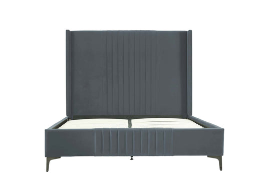Promenade Mid-Century Modern Velvet Upholstered Queen-Size Bed in Grey