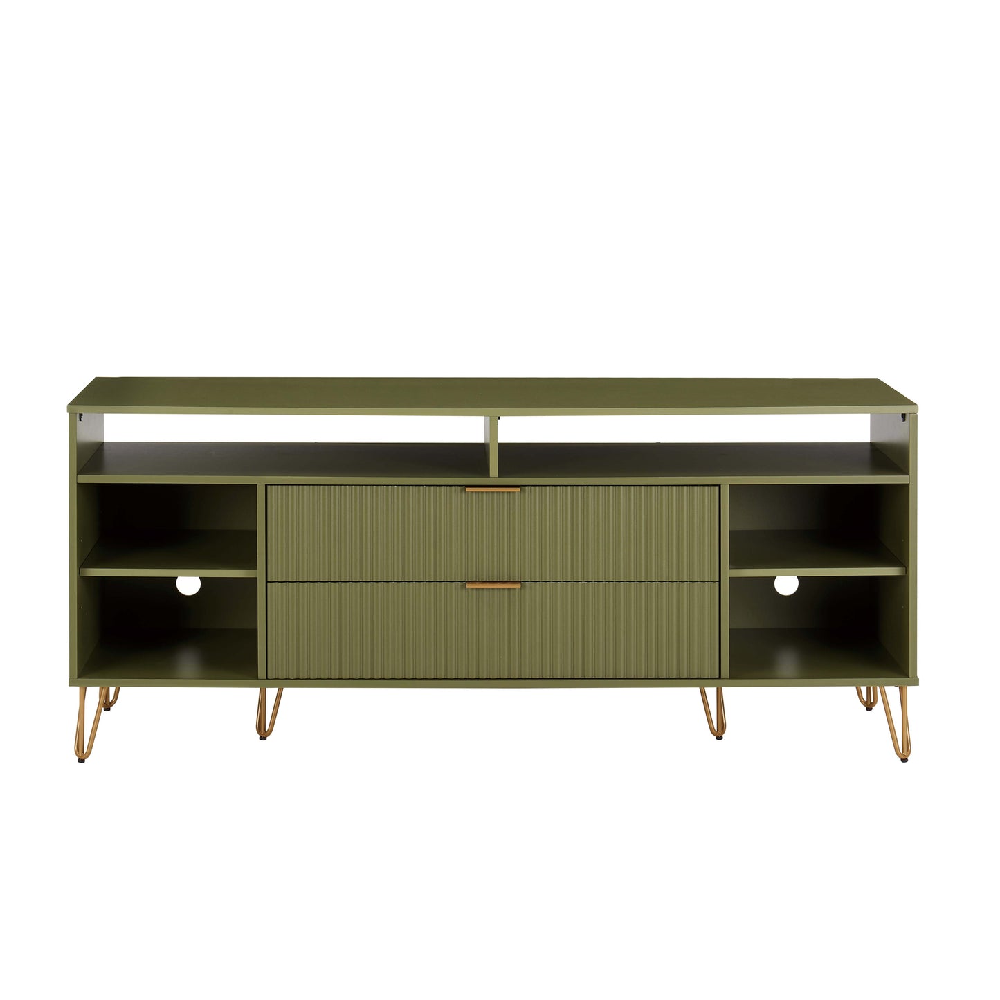 DUMBO 63" Mid-Century Modern TV Stand with 6 Shelves and 2 Drawers in Olive Green