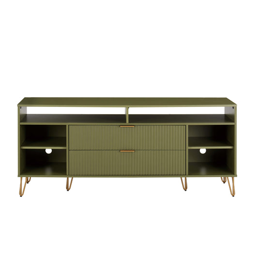 DUMBO 63" Mid-Century Modern TV Stand with 6 Shelves and 2 Drawers in Olive Green