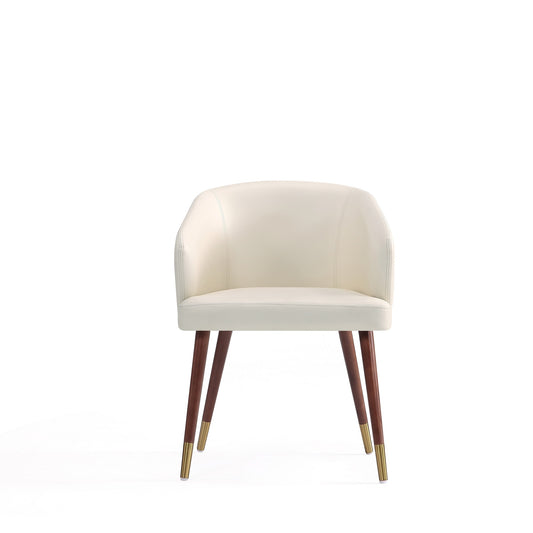 Modern Raya Dining Chair Upholstered in Leatherette with Beech Wood Back and Solid Wood Legs in Walnut and Cream