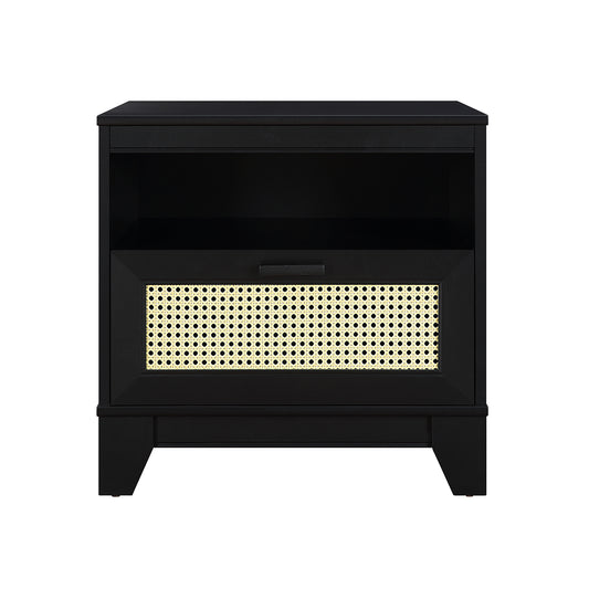 Sheridan Modern Cane Nightstand in Black
