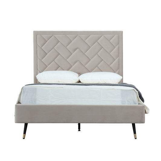 Crosby Modern Full- Size Upholstered Velvet Bedframe and Headboard in Greige