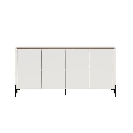 Modern Abbey 66.9" Sideboard with Adjustable Shelves and Metal Legs in Maple and Off White