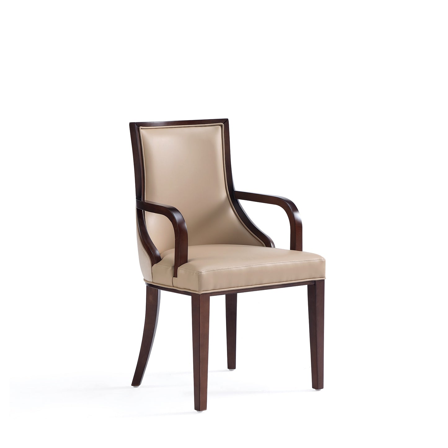 Grand Faux Leather and Velvet Dining Armchair in Tan with Beech Wood Frame