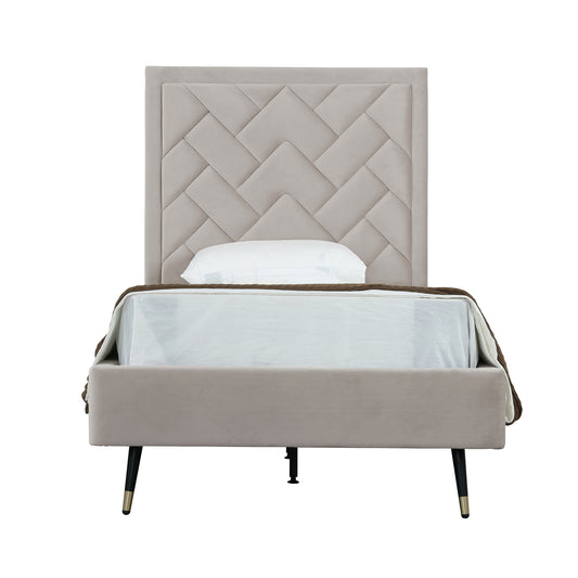 Crosby Modern Twin-Size Upholstered Velvet Bedframe and Headboard in Greige