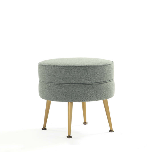 Bailey Mid-Century Modern Woven Polyester Blend Upholstered Ottoman in Sage Green with Gold Feet