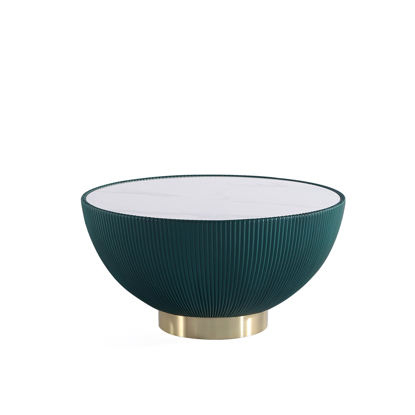 Modern Anderson Coffee Table Upholstered in Green Leatherette with Ceramic Faux Marble Tabletop