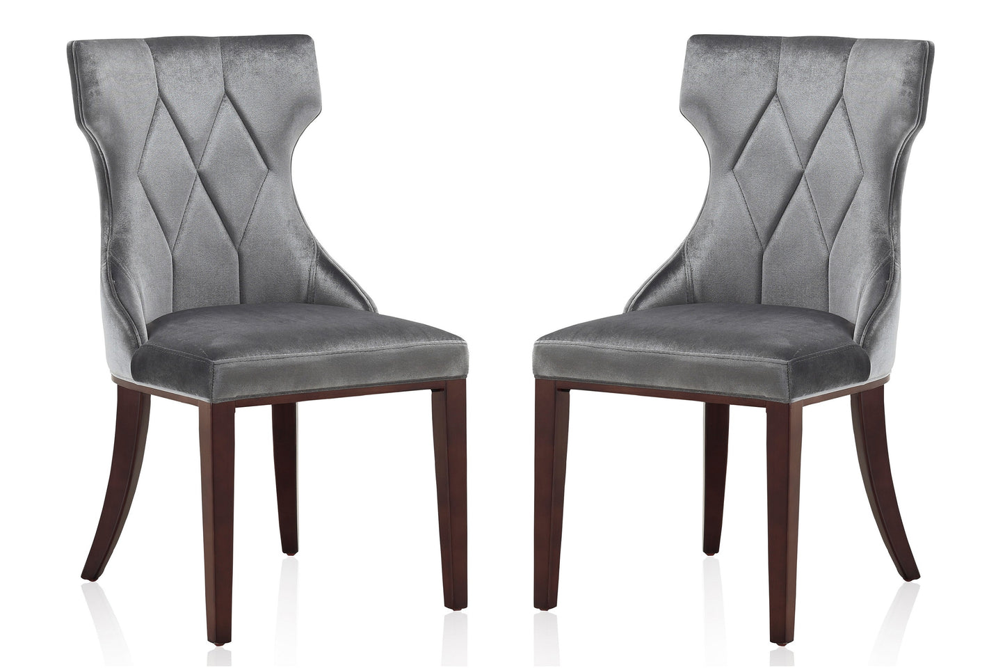 Reine Grey and Walnut Velvet Dining Chair (Set of Two)