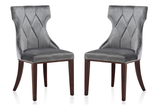 Reine Grey and Walnut Velvet Dining Chair (Set of Two)