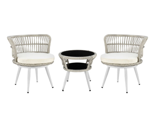 Monaco Rope Wicker 3-Piece Patio Conversation Set with Cushions in Cream