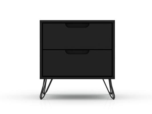 Rockefeller 2.0 Mid-Century- Modern Nightstand with 2-Drawer in Black