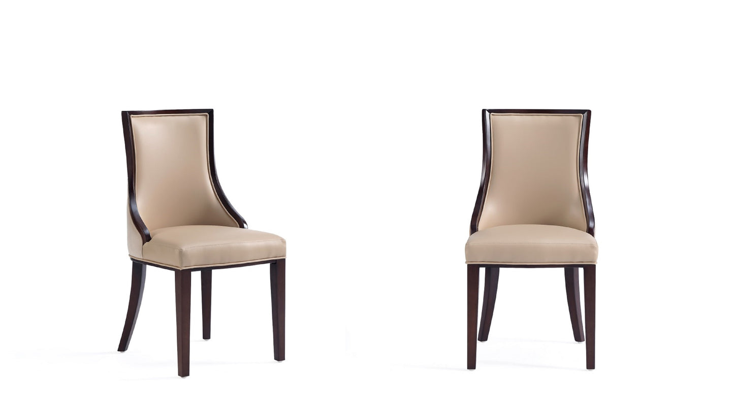 Grand Faux Leather and Velvet Dining Chair in Tan with Beech Wood Frame (Set of 2)