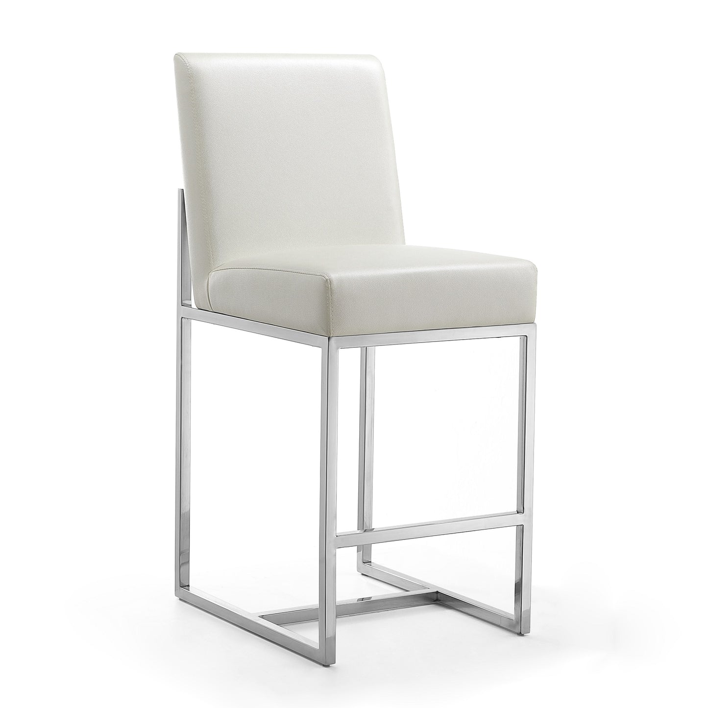 Element 37.2 in. Pearl White and Polished Chrome Stainless Steel Counter Height Bar Stool