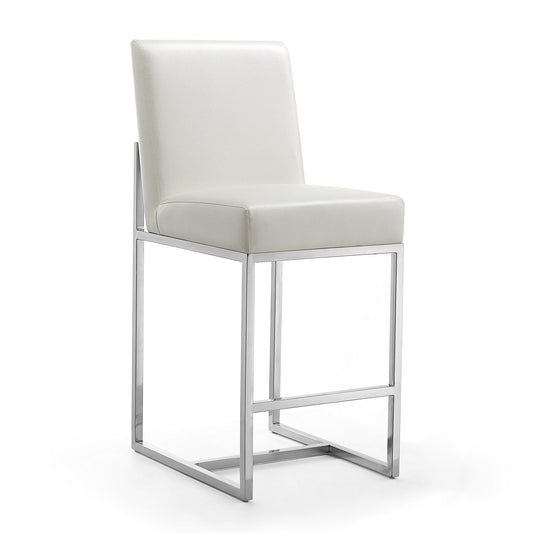 Element 37.2 in. Pearl White and Polished Chrome Stainless Steel Counter Height Bar Stool