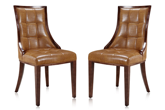 Fifth Avenue Saddle and Walnut Faux Leather Dining Chair (Set of Two)