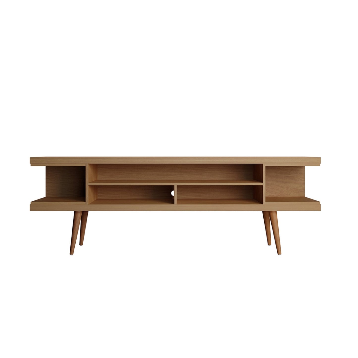Utopia 70.47" TV Stand with Splayed Wooden Legs and 4 Shelves in Maple Cream
