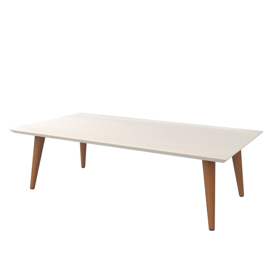 Utopia 17.52" High Rectangle Coffee Table with Splayed Legs in Off White and Maple Cream