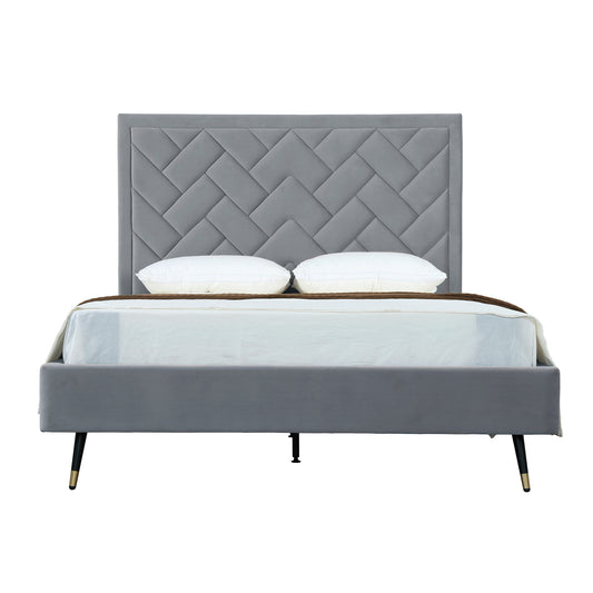 Crosby Modern Queen-Size Upholstered Velvet Bedframe and Headboard in Grey