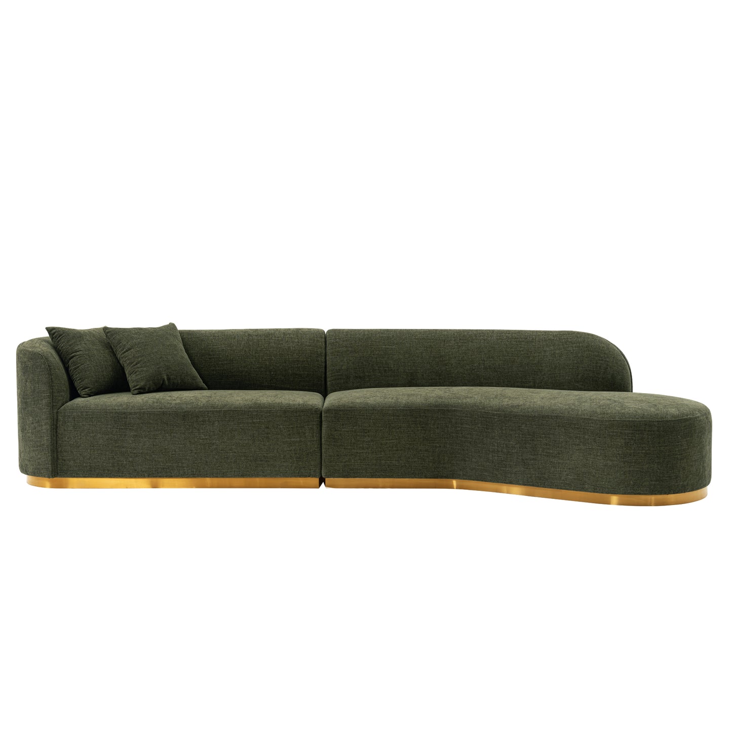 Contemporary Daria Chenille Sofa Sectional  with Pillows in Olive Green