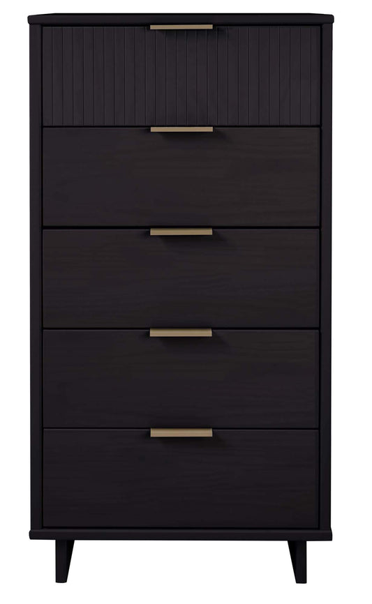Granville Tall 23.62" Modern Narrow Dresser with 5 Full Extension Drawers in Black