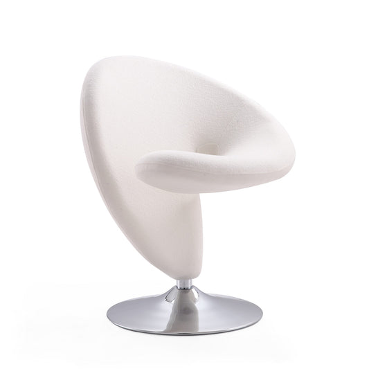 Curl Cream and Polished Chrome Wool Blend Swivel Accent Chair