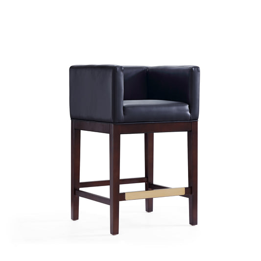 Kingsley 34 in. Black and Dark Walnut Beech Wood Counter Height Bar Stool