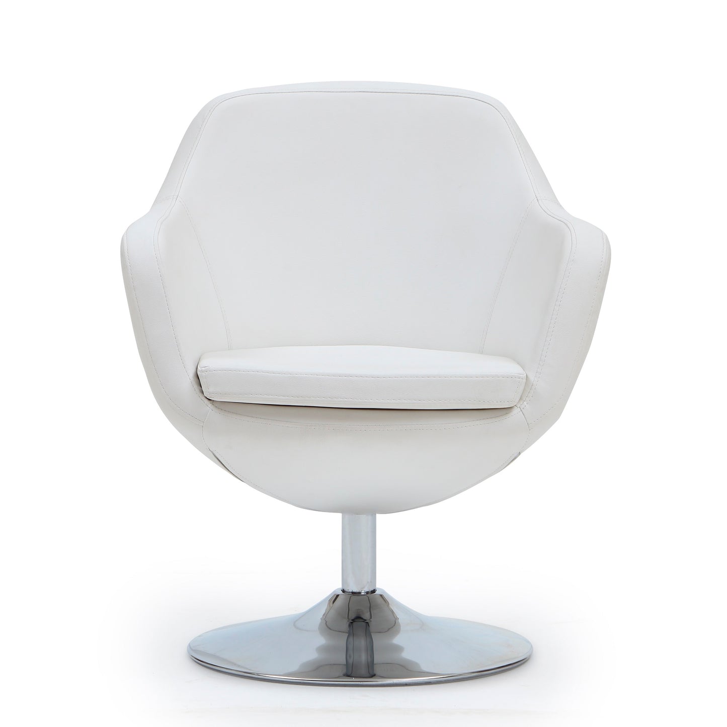 Caisson White and Polished Chrome Faux Leather Swivel Accent Chair
