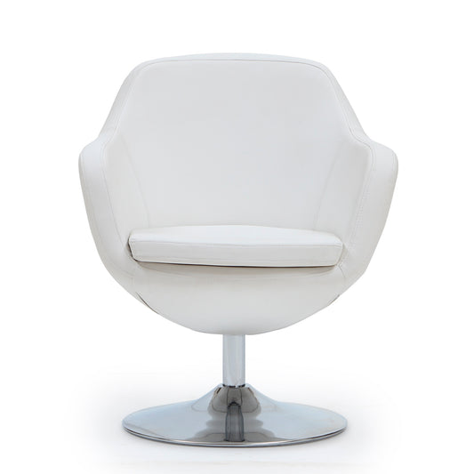 Caisson White and Polished Chrome Faux Leather Swivel Accent Chair