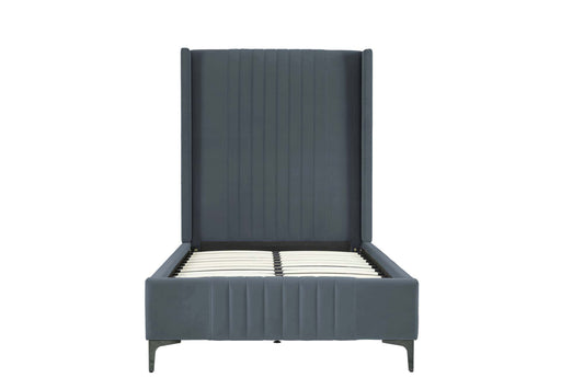 Promenade Mid-Century Modern Velvet Upholstered Twin-Size Bed in Grey